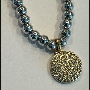 Knot Just Pearls Silver Tone Ball chain  Necklace with Gold & Crystal Pe…